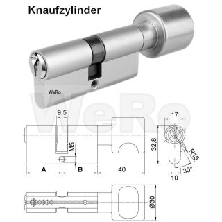 Schlie&szlig;zylinder f&uuml;r gleichschlie&szlig;endes SET Knaufzylinder A:35mm B:40mmK